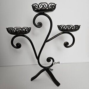 Gothic Wrought Iron 3 Pillar Candelabra Centerpiece Victorian Steampunk Finish